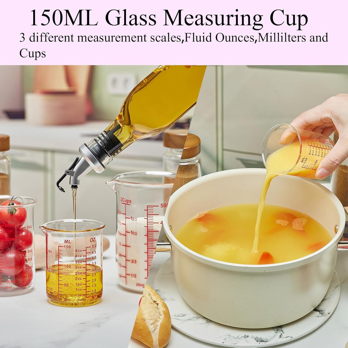 Skiennix 3-Piece Glass Measuring Cup Set - High Borosilicate | Dishwasher & Microwave Safe