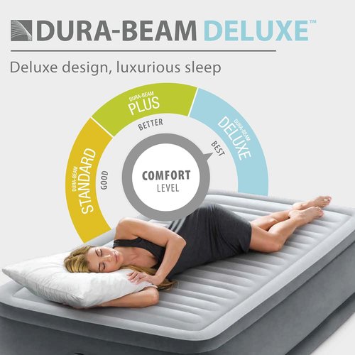 Intex Dura-Beam Deluxe Comfort-Plush Air Mattress - Twin Size with Built-in Electric Pump | 13" Height, 300lb Capacity
