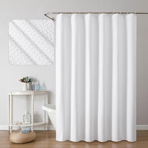 OWENIE White Shower Curtain for Bathroom 72x72 Inch, 3D Embossed Textured Waffle Fabric Shower Curtains, Soft Hotel Farmhouse Style, Water Repellent, Machine Washable, White, 72" W x 72" L