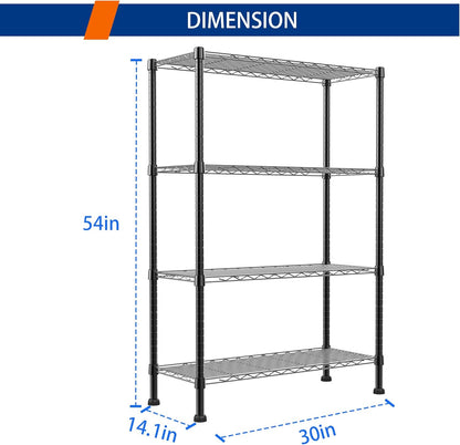 Regiller 4-Wire Metal Storage Rack - Adjustable Shelves for Laundry, Bathroom & Kitchen | Black, 14.1" D x 30" W x 54" H