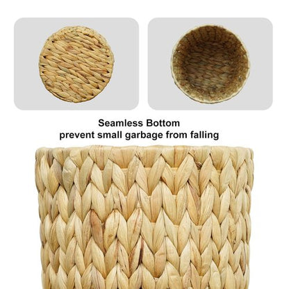 Coeusy Wicker Trash Can - Stylish Water Hyacinth Waste Basket for Bathroom & Home Office | 2 Gallon Round