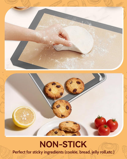 Sopito Silicone Baking Mat - Non-Stick, Food Safe & Reusable | 5-Piece Set for Half & Quarter Sheet Trays, Grey