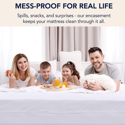 Zippered Mattress Encasement | Queen Mattress Protector - 6-Sided Waterproof Cover - Soft & Noiseless