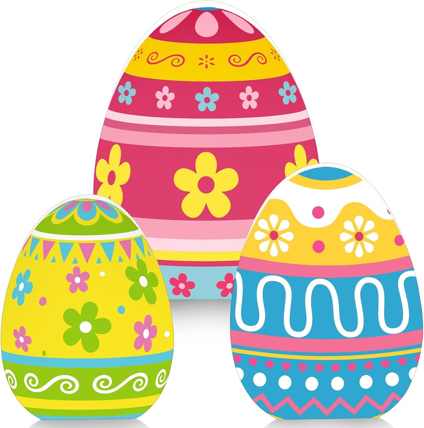 Threan Easter Egg Table Decorations - 3 Pcs Wooden Centerpiece Signs for Spring Home & Party Decor