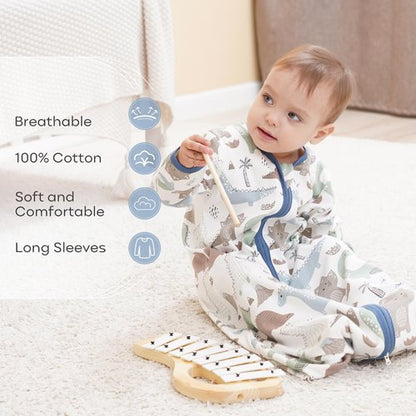 Yoofoss Baby Sleep Sack 6-12 Months Long Sleeve Wearable Blanket Baby 100% Cotton 2-Way Zipper 0.5 Tog Infants Sleeping Sack, Lightweight(Medium)