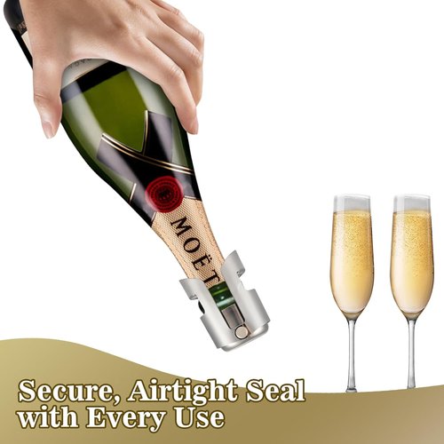 I-MART Pack of 2 Stainless Steel Champagne Stoppers, Prosecco, Sparkling Wine Bottle Stopper, Airtight Seal, Reusable, Dishwasher Safe
