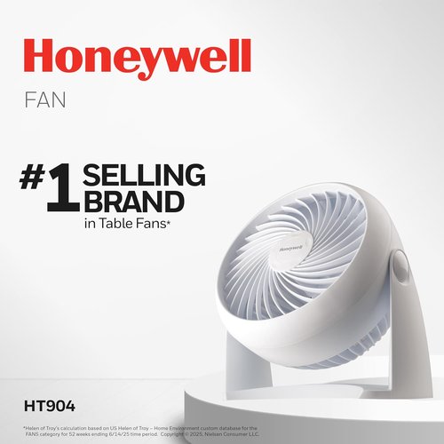 Honeywell TurboForce Air Circulator - Quiet Small Tabletop Fan with 3 Speeds & 90° Pivoting Head | White HT-904