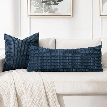 MIULEE Blue Long Body Lumbar Throw Pillow Cover - Soft Boho Decor for Couch & Sofa | 14x36 Inch