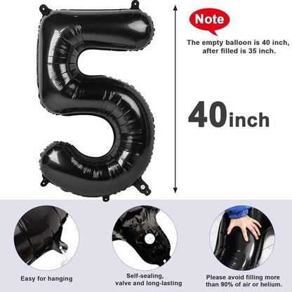 Balloon Numbers - 40 Inch Black Number Balloons for 5th Birthday & Wedding Decor | Set of 5