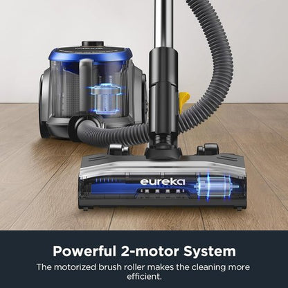 Eureka Bagless Canister Vacuum - 16KPA Suction, Washable HEPA Filter, Compact Design with 3 Tools