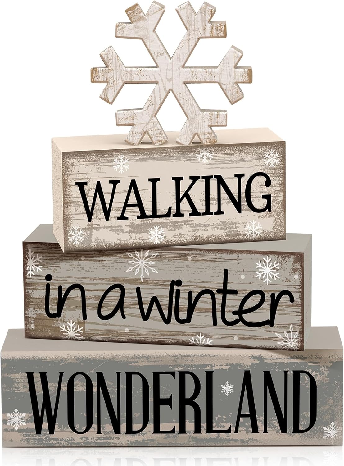 Moucuny Winter Table Decorations - 4 Pcs Wooden Snowflake Decor for Rustic Christmas Centerpiece