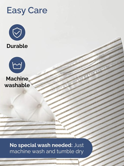 Extra Deep Twin Fitted Sheet - Hotel Luxury Single Fitted Sheet Only - Easily Fits 18 inch to 24 inch Mattress - Ultra Soft, Wrinkle Free with Extra Deep Pockets - Breathable & Comfy - Beige Stripes