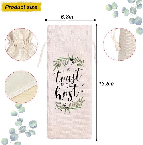 A Toast For the Host Wine Bag, Housewarming, Party Decor, Bridal Shower, Gift for Her, Hostess, Wedding, Girls Night, Holiday, Thank you Gift (Beige, 13.5 x 5.5Inches)