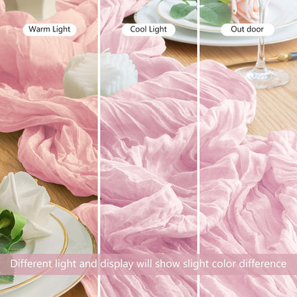 Wokceer Pink Cheesecloth Table Runner - 10FT Blushing Pink Boho Style for Weddings & Parties