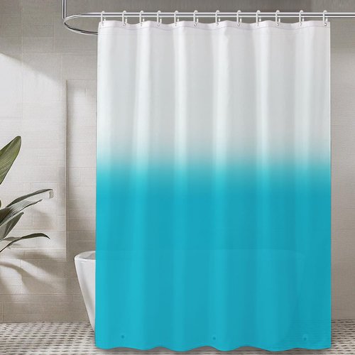 LiBa PEVA Shower Curtain Liner with 12 Plastic Shower Rings - 8G Waterproof Shower Liner, Pale Blue Gradient Weighted Bathroom Curtain, 72x72 Inch Shower Curtain Liner Set with Magnets
