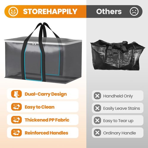 Heavy-Duty Moving Bags by [Brand Name] - Extra Capacity Storage Totes with Backpack Straps | 6 Pack, Black