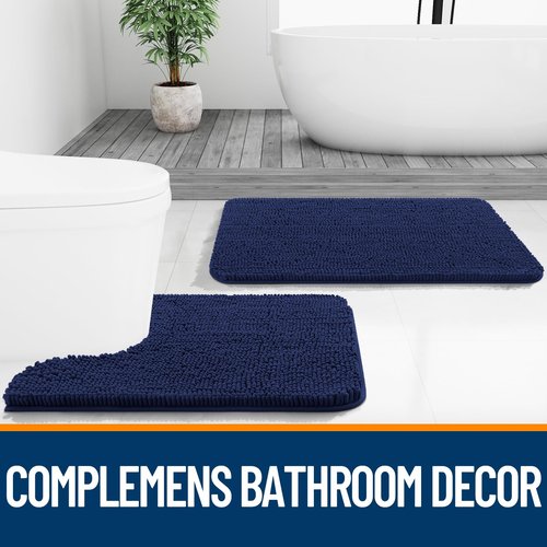 OLANLY Bathroom Rugs 36x24, Extra Soft Absorbent Chenille Bath Rugs, Rubber Backing Quick Dry, Machine Washable Bath Mats for Bathroom Floor, Tub and Shower, Home Decor Accessories, Twilight Sapphire