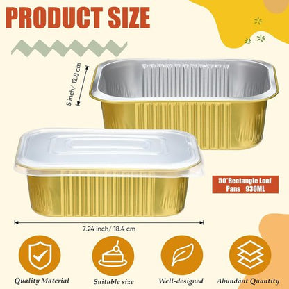 Baderke 30oz Aluminum Foil Pans - 50 Pack Disposable Baking Trays with Lids for Easy Heating & Storage