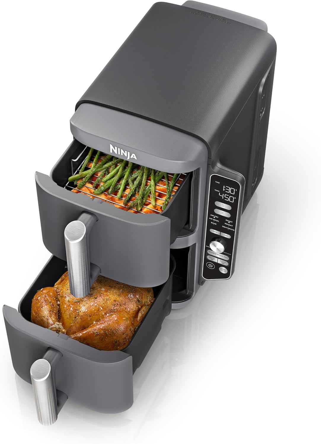 Ninja Air Fryer - 10QT Double Stack XL 2-Basket | Cooks Whole Chicken & Feeds 8 People - Grey SL401