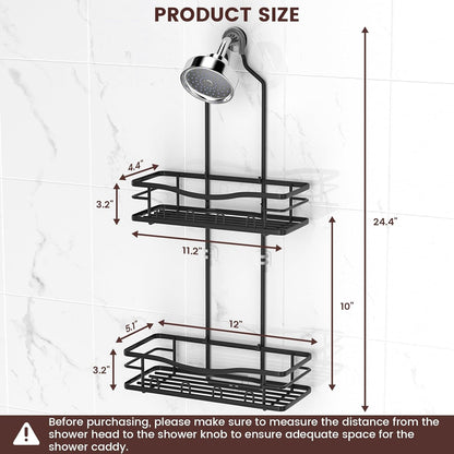 Reinhardt Rustproof Shower Caddy - Anti-Swing Organizer with Soap Holder & Hooks | Black