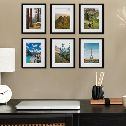 Fixwal 8x10 Picture Frame Set of 6 with Shatter Resistant Plastic Glass, Thin Border and Light Weight Photo Frames for Wall or Tabletop Display, Black