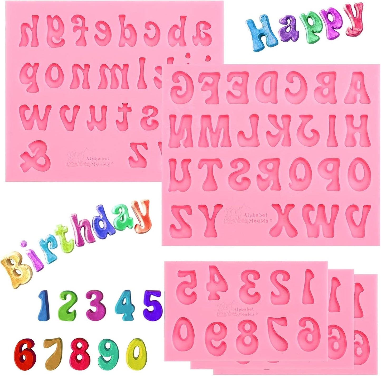 Skiennix Silicone Molds - 5-Piece Alphabet & Number Set for Baking, Candy & Cake Decoration