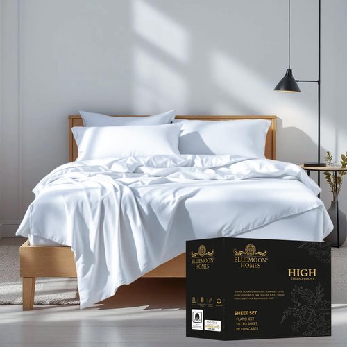 Bluemoon Homes Egyptian Cotton Sheets Queen Size 4 Piece Sheet Set - All Around Elastic 18" Deep Fitted Sheet, Extra Soft & Best Bed Sheets - Natural White Queen Bedding Set