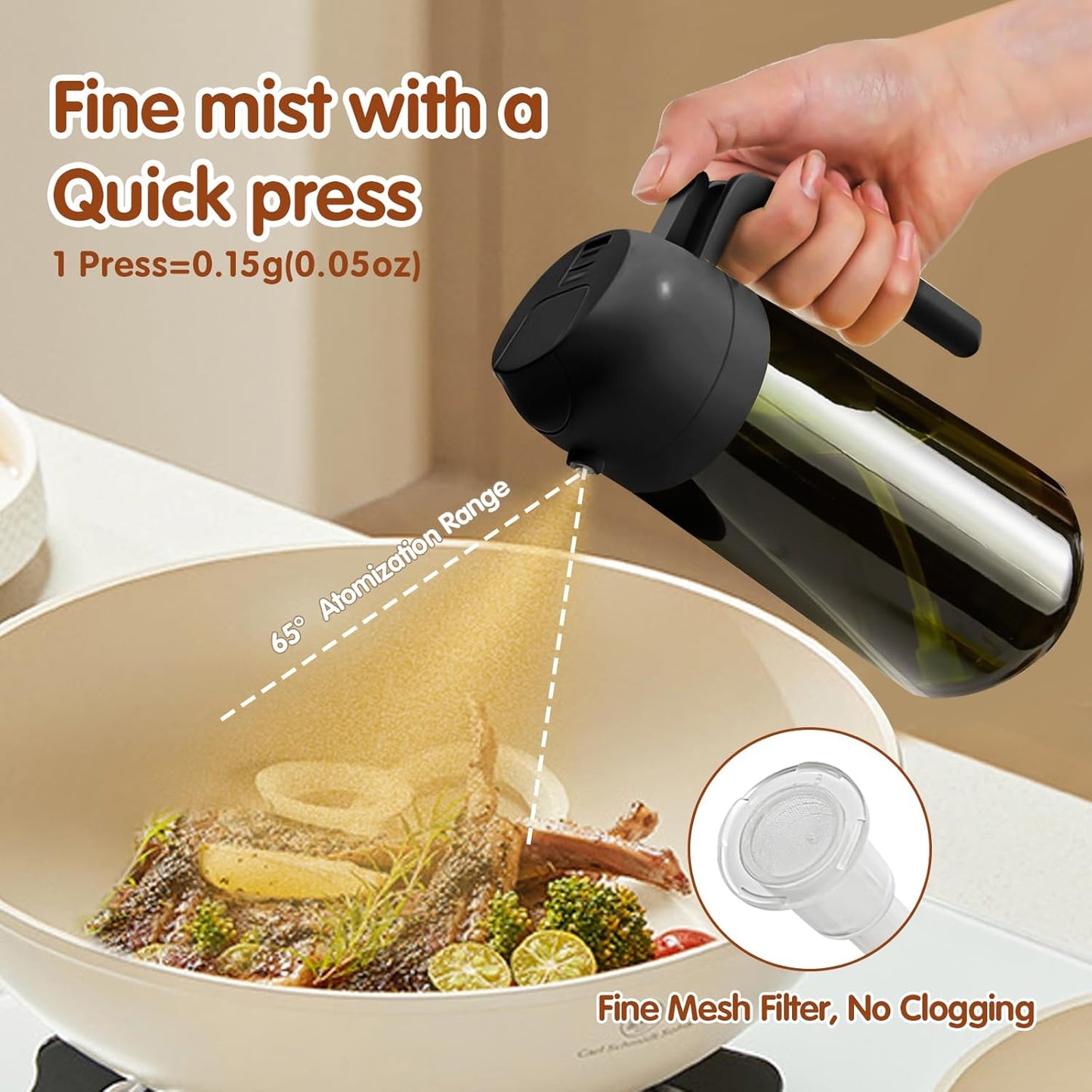 YARRAMATE Olive Oil Dispenser - 2PCS 16oz Light Blockage Dark Sprayer | Food-Grade Green Glass Bottles