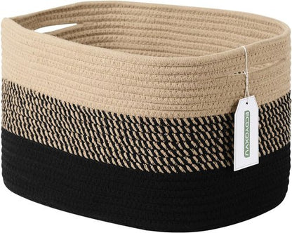 ECDYQXVU Cotton Rope Storage Basket - Woven Organizer for Shelves, Clothes & Towels | 15x10x9 Inches, Gradient Black/Brown