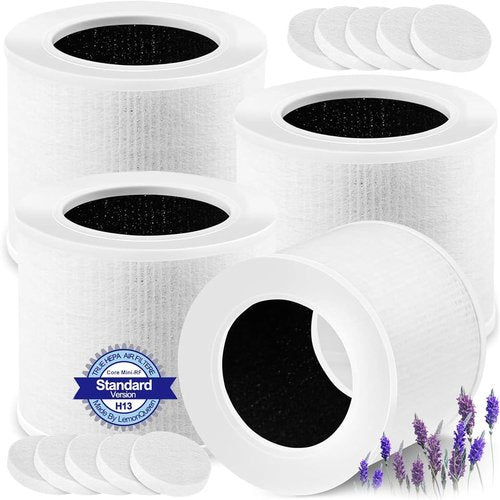 LEVOIT Core Mini Air Purifier Replacement Filter - 3-in-1 HEPA Filter with 12 Aroma Pads | 4-Pack