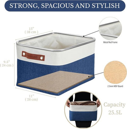 DECOMOMO Storage Baskets - Large Navy Blue & White Fabric Organizers for Shelves | 3 Pack