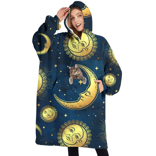 Touchbetter Boho Moon Sun Wearable Oversized Blanket, Sherpa Blanket Sweatshirt with Super Pockets, Super Warm Fuzzy Pullover for Women & Men