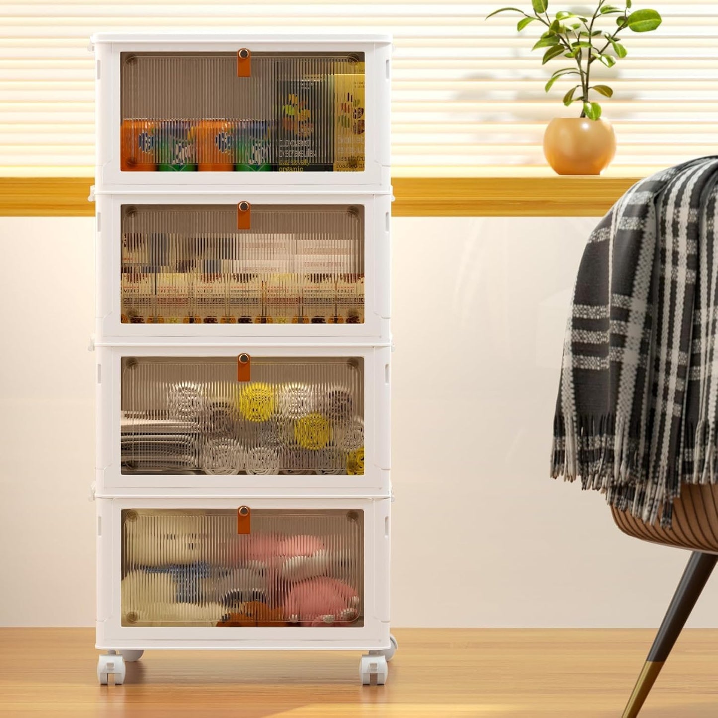 Skiennix 4-Tier Plastic Storage Bins - Stackable Containers with Wheels for Home & Office | 23QT