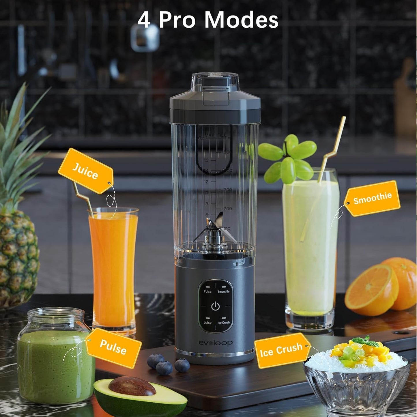 Skiennix Personal Blender - Portable Smoothie Maker with 4 Programs, USB-C Rechargeable, 18 oz, BPA Free