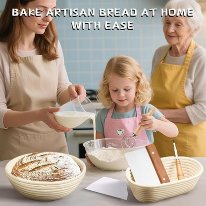 Dimpola Banneton Bread Proofing Basket Set - Handmade Rattan Sourdough Bowl | Round Design