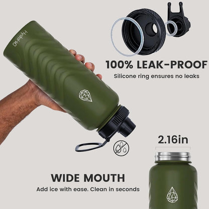 Skiennix 24oz Stainless Steel Insulated Water Bottle - 48H Cold & 24H Hot, Leak-Proof, BPA-Free | Green