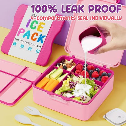 Fimibuke Bento Box - Leak-Proof Lunch Container with Ice Pack | BPA-Free, 4 Compartments, Dishwasher Safe