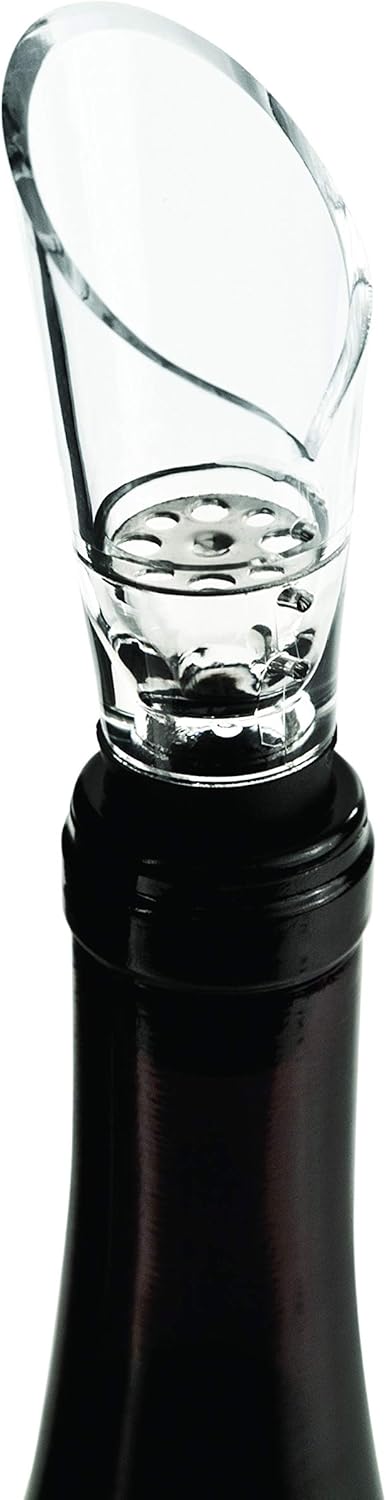 True Aerial Wine Aerator Pourer Spout for Standard Red Wine Bottles, Durable Clear Acrylic and Rubber, Drip Free Pour and Tight Seal, Gifts for Women, Kitchen & Home Bar Accessories, Set of 1