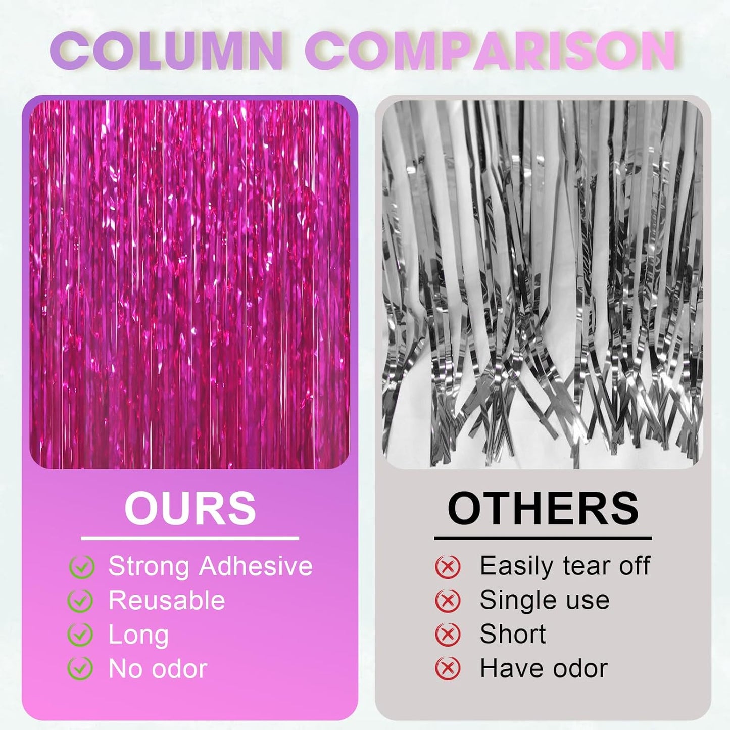 Voircoloria Pink Foil Fringe Backdrop Curtains - 4 Pack Tinsel Streamers for Parties & Events