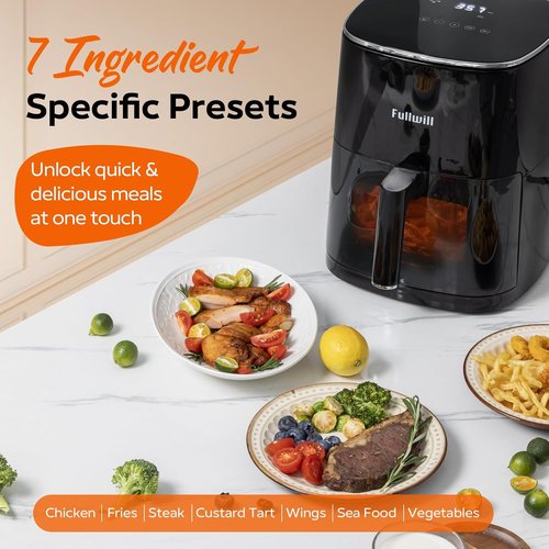 Fullwill 6QT Air Fryer - 12-in-1 Multi-Function Cooking with Visible Window & Nonstick Basket | 1700W, Black