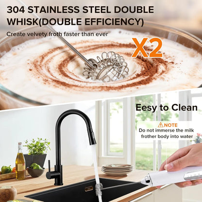 Skiennix Handheld Milk Frother - 3-Speed USB-C Rechargeable Wand with 3 Detachable Whisks | Perfect for Coffee, Latte, Cappuccino, Matcha & More (White)
