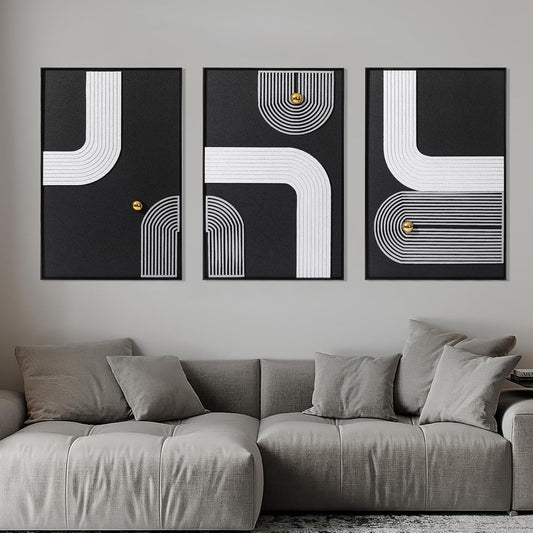 AMAATE 3D Sandstone Wall Art - Black Metal Framed Abstract Decor with Gold Spheres | 16x24 Inches, Ready to Hang