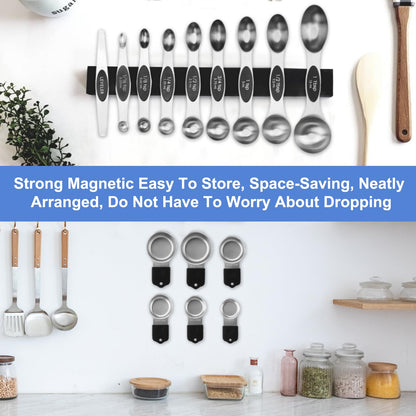 Spalivivre Magnetic Measuring Cups and Spoons Set, 16PCS with 7 Stainless Steel Measuring Cups 8 Magnetic Spoons and 1 Leveler for Measure Dry and Liquid Ingredients, Dishwasher Safe and Stackable