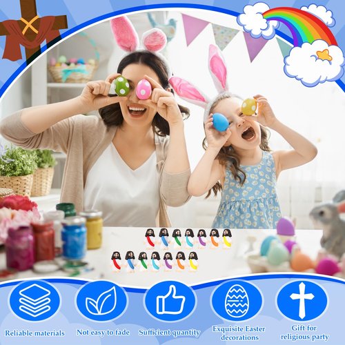 Bememo 25 Pcs Little Jesus Figures Original Design Mini Rubber Jesus Figurine to Hide and Seek Religious Party Favors Sunday Baptism Gifts(Rainbow Colors)