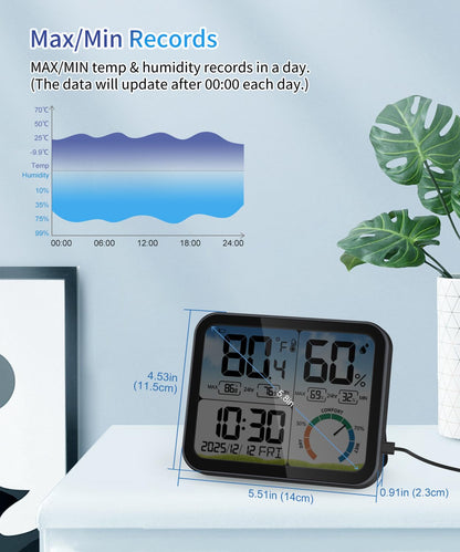VOCOO Digital Indoor Room Thermometer - 5.8'' Large Display with Accurate Temp & Humidity Monitoring | Backlit, Max/Min Records, Date & Clock