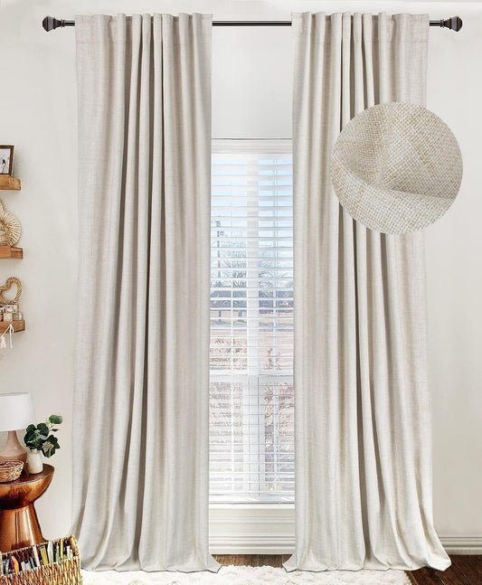 Skiennix 100% Blackout Linen Curtains - Thermal Insulated Drapes for Bedroom | 50" W x 120" L, Cream, 2 Panels Set