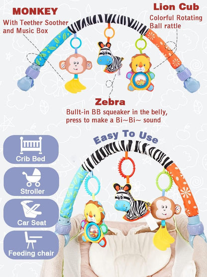 Pau1Hami1ton Baby Stroller Arch Toys - Adjustable Hanging Toy Bar for Crib, Car Seat & Bouncer | Zebra Design
