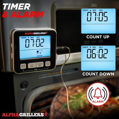 Alpha Grillers Digital Meat Thermometer - Accurate Cooking & Grilling Tool with 7 Preset Alerts | Stainless Steel Probe
