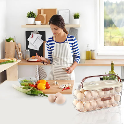 Skiennix Egg Holder - Automatic Rolling Egg Dispenser with Lid & Handle | Stackable for Fridge & Pantry Storage
