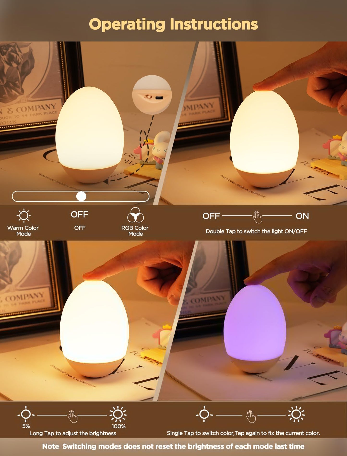 FNMYCO Egg Light for Nursery, 256 RGB Baby Night Light, Rechargeable Night Light for Kids, Portable Small Cordless Bedside Lamp for Girl/Boy/Toddler/Bedroom